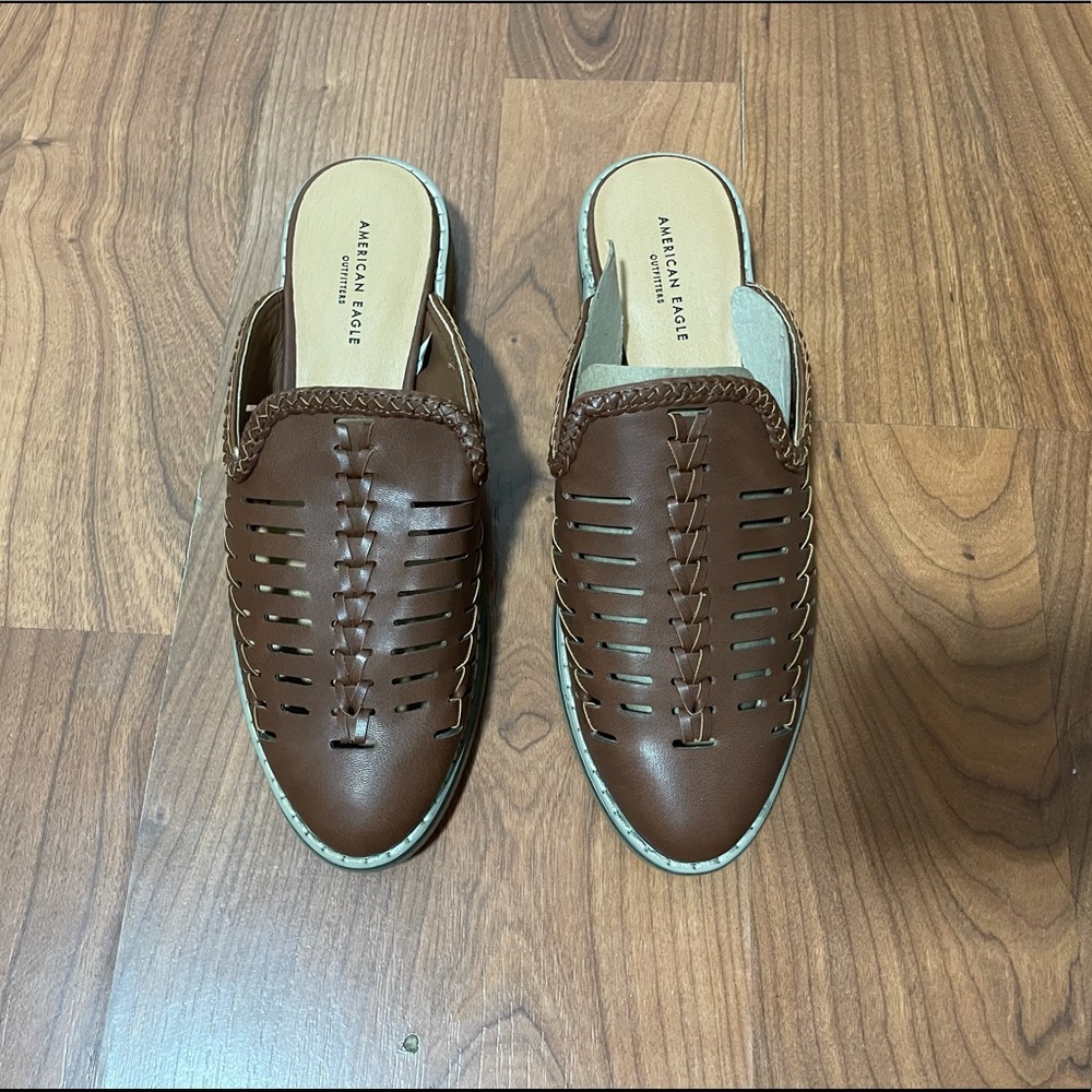 New Brown Leather AEO Mules